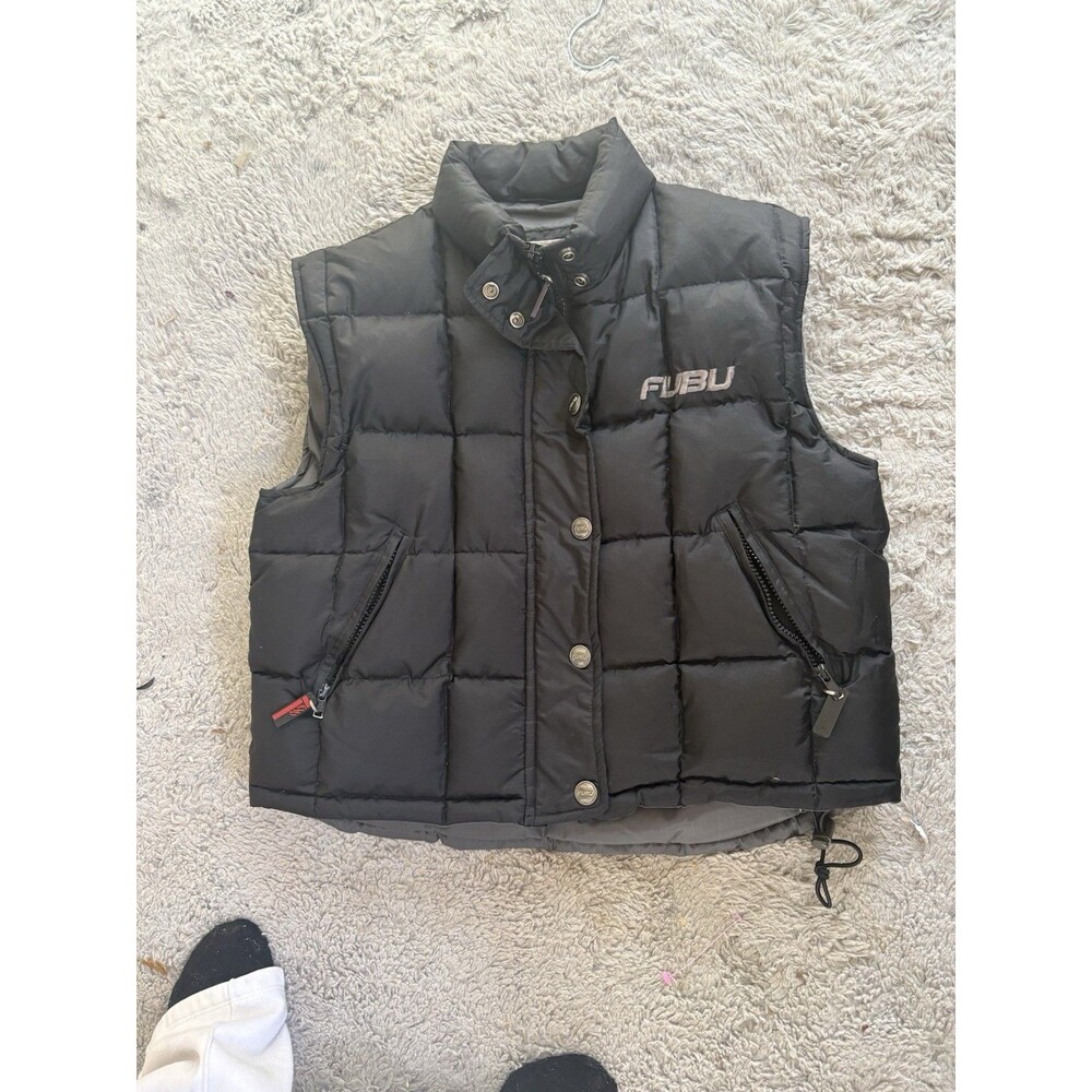 FUBU Vintage Woman’s Sport Vest Jacket Size Med Black Puffer Goose Down Cropped